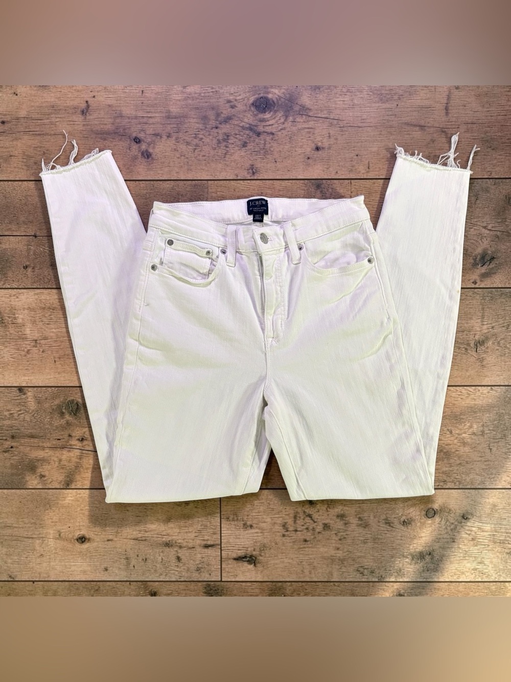 J.Crew Women’s High-Rise Skinny White Raw Hem Jeans Size 29T Tall Stretch Denim